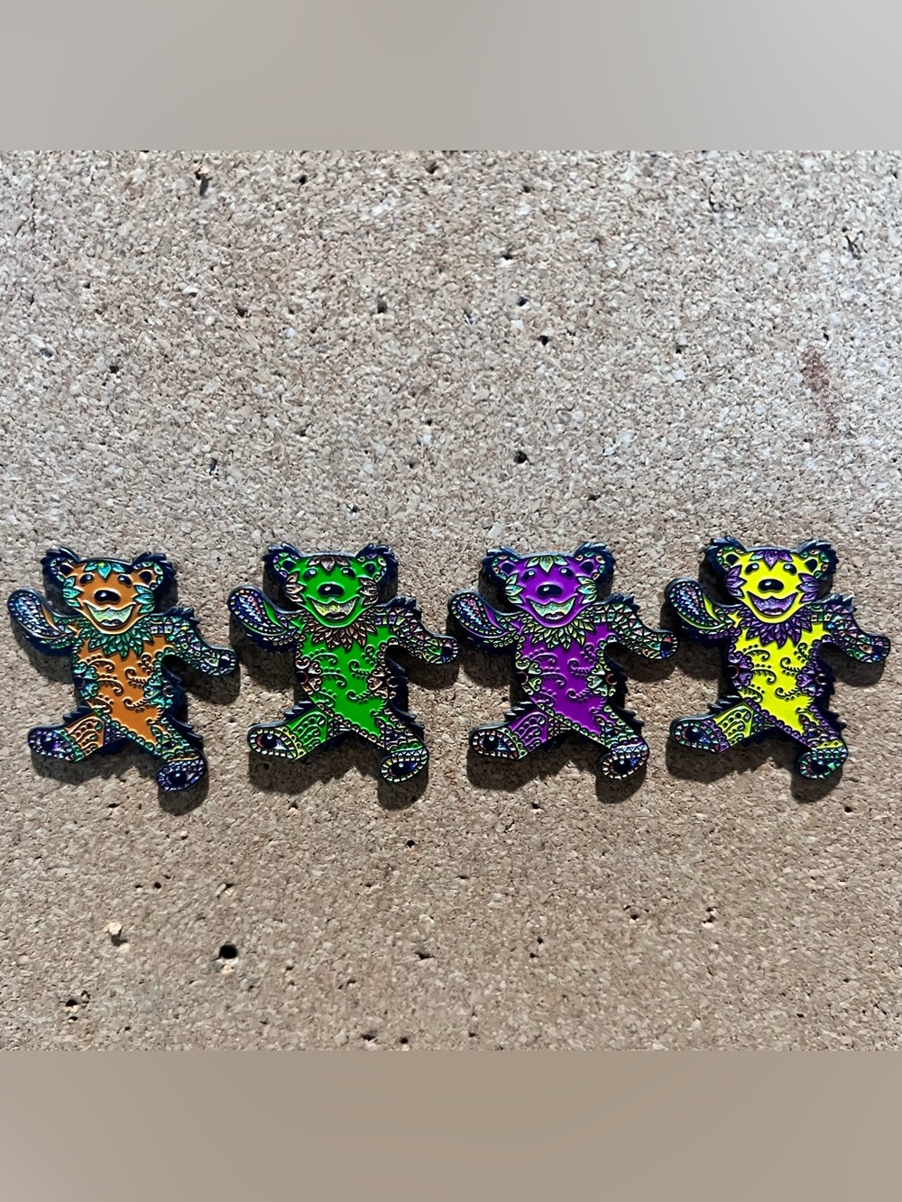 Grateful Dead Dancing Bear Enamel Pin Set - Orange, Green, Purple, Yellow